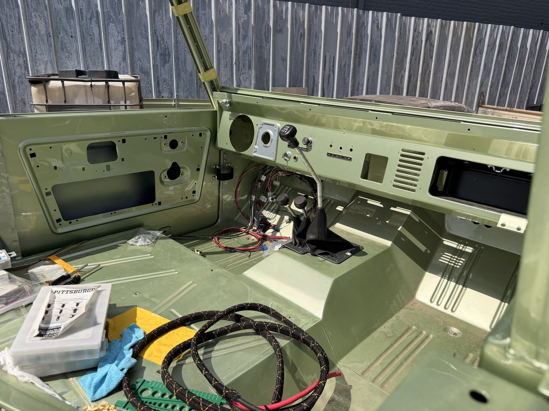 Bronco dashboard during interior work