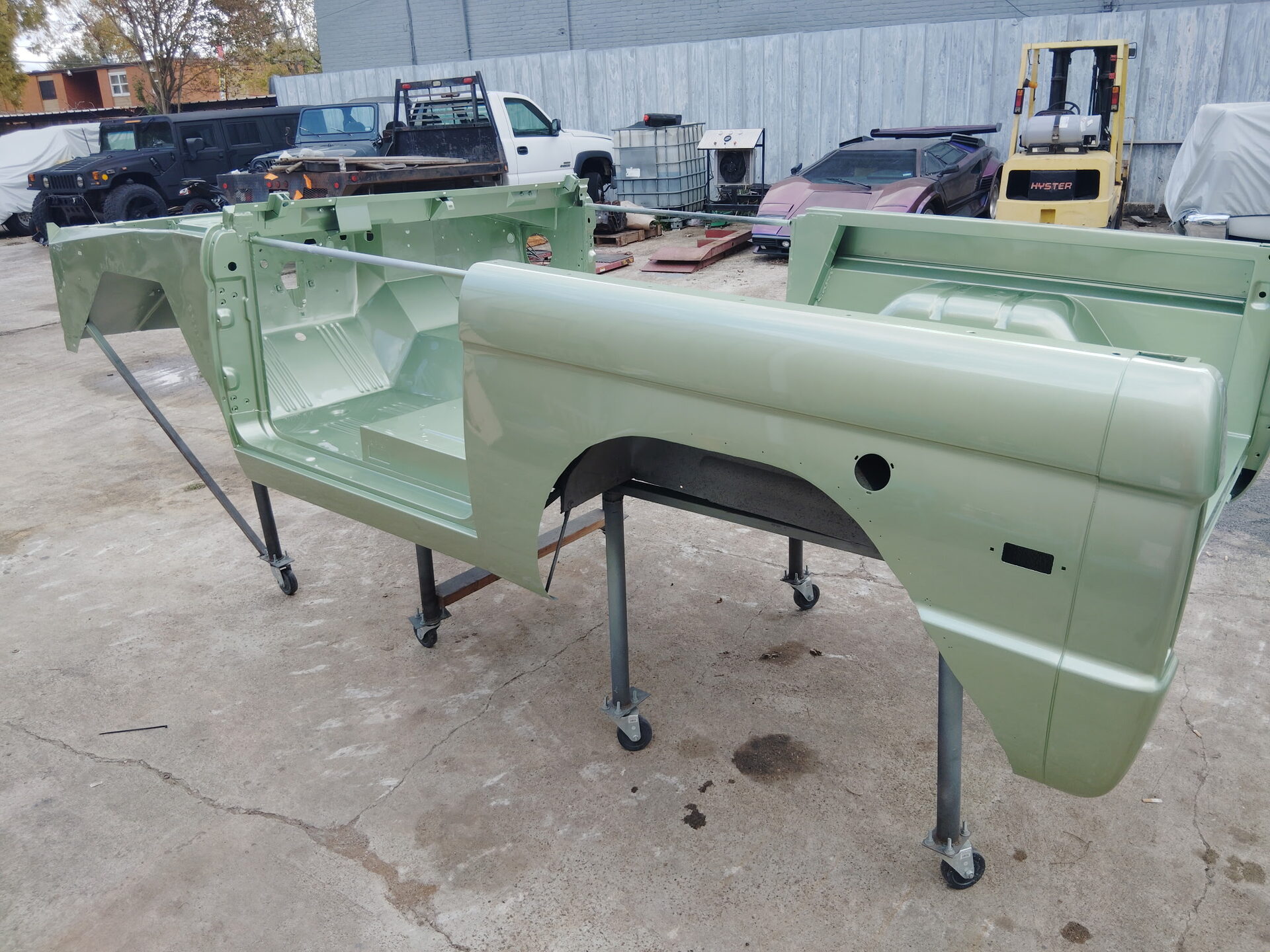 Bronco panels stripped for restoration