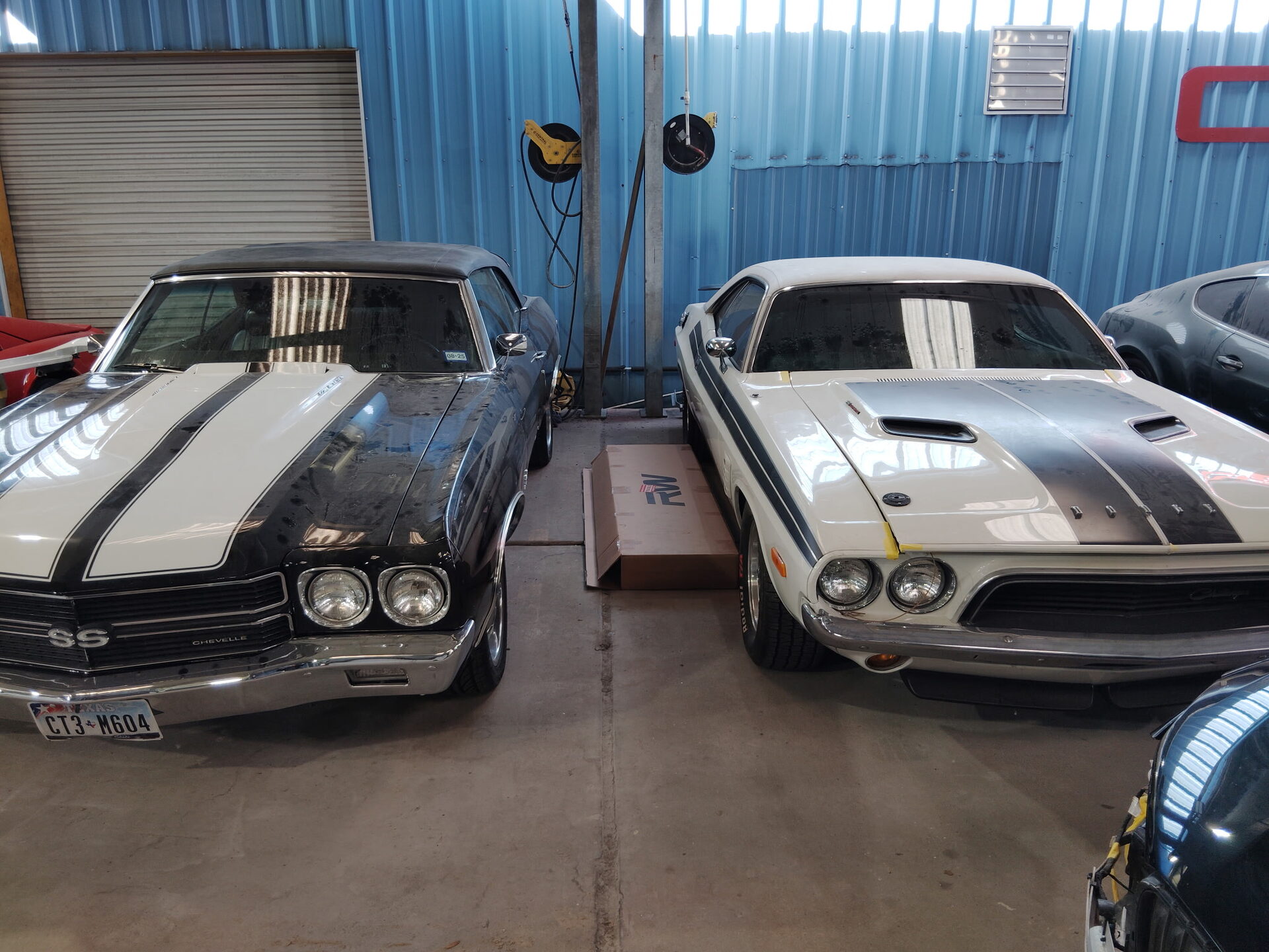 Chevelle and Challenger in the shop