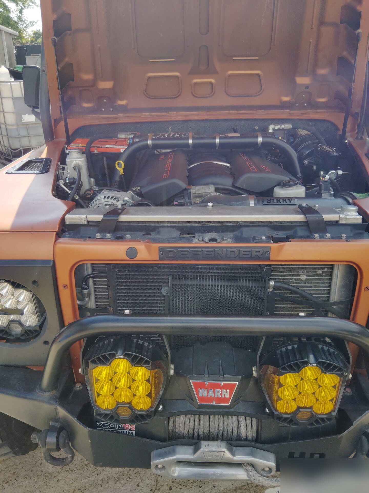 Defender front end with winch installed
