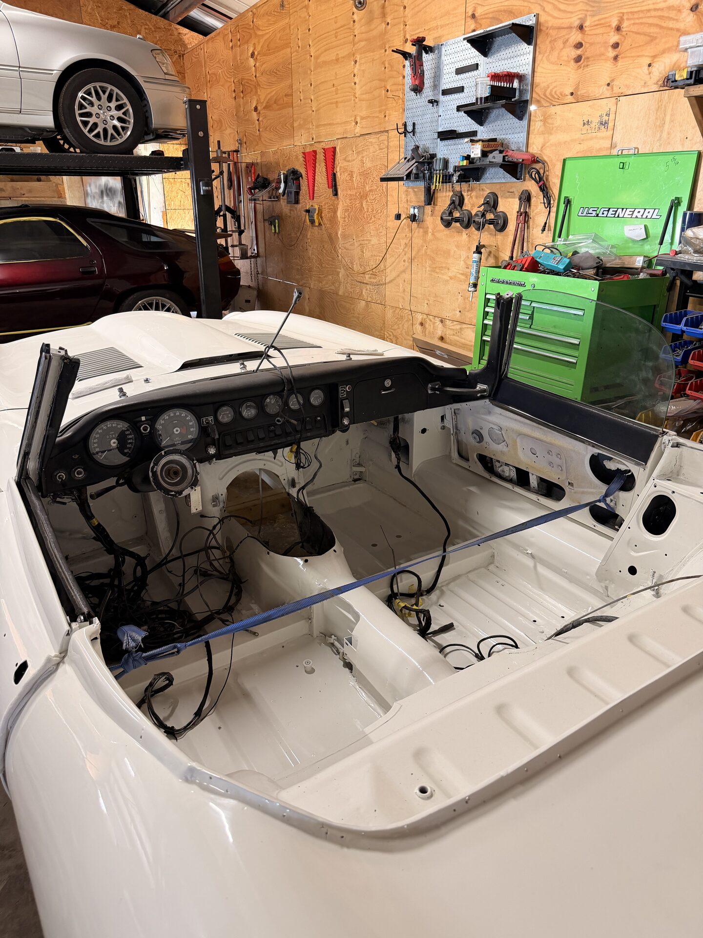 Jaguar E-Type tub during metalwork