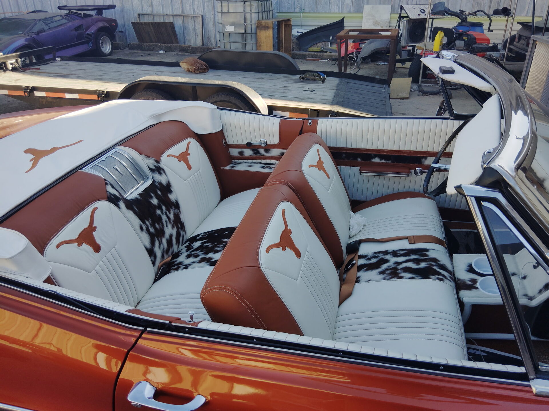 Wide view of custom Longhorn leather interior