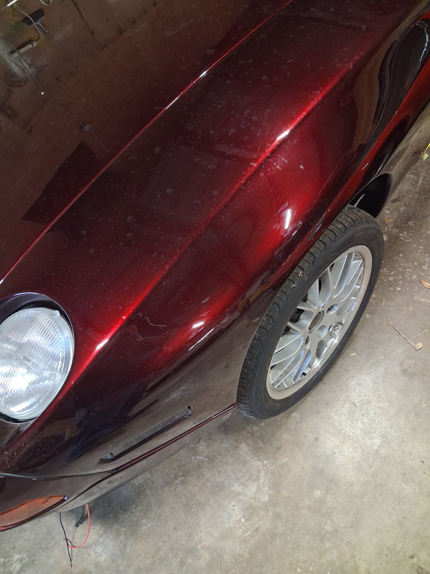 Maroon paint finish detail